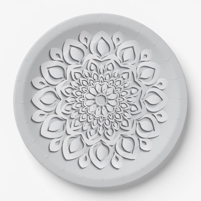 Elegant White Paper Cut Mandala Paper Plate (Front)