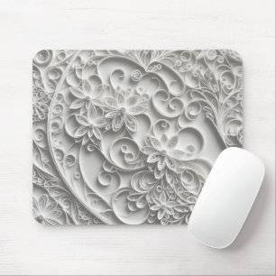 Elegant White Paper Quilling Design Mouse Pad
