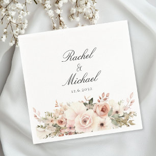 Elegant, white, pastel, flower bouquet napkin