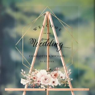 Elegant, White, Pastel, Flower, Geometric Wedding  Acrylic Sign