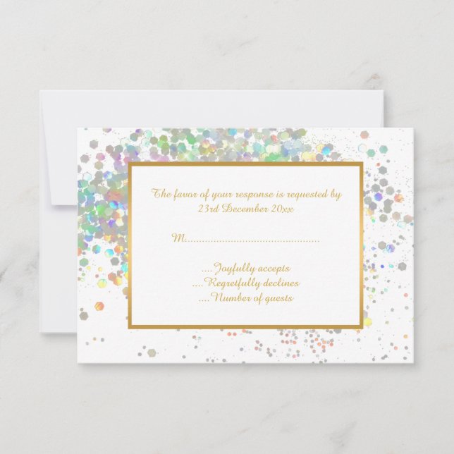 ELEGANT WHITE PASTEL HOLOGRAPHIC CUSTOM RSVP CARD (Front)
