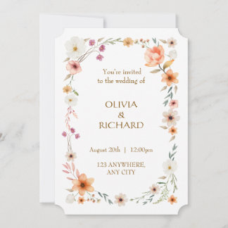 Elegant White & Peach Floral Wedding invitations