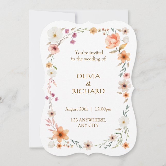 Elegant White & Peach  Floral Wedding invitations (Front)