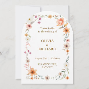 Elegant White & Peach Floral Wedding invitations