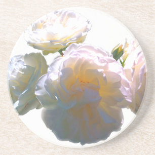Elegant white peach orange blush roses coaster