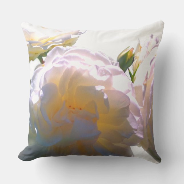 Elegant white peach orange blush roses cushion (Front)