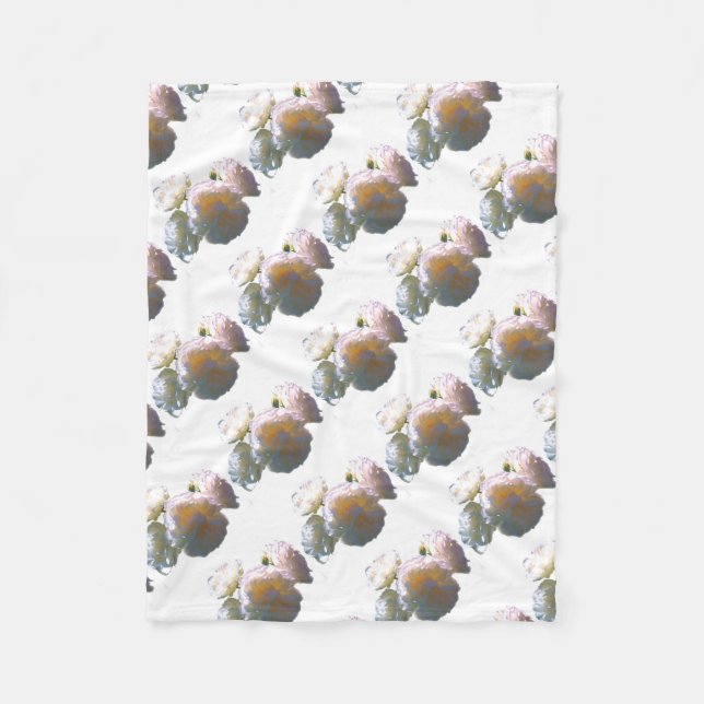 Elegant white peach orange blush roses fleece blanket (Front)