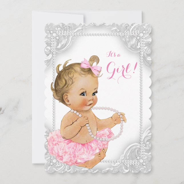 Elegant White Pearl Baby Girl Shower Invitation (Front)