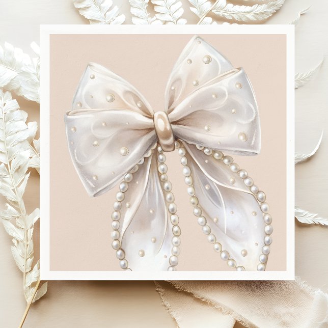 Elegant White Pearl Bow Baby Shower Napkin (Creator Uploaded)