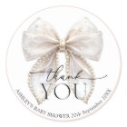 Elegant White Pearl Bow Baby Shower Thank You 