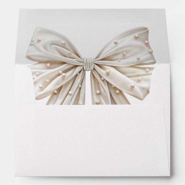 Elegant White Pearl Bow Bridal shower Envelope (Back (Bottom))