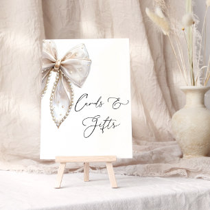Elegant White Pearl Bow Cards and Gifts Poster