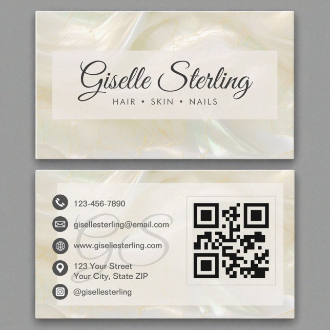 Elegant White Pearl Opal Stone QR Code Business Card (Creator Uploaded)