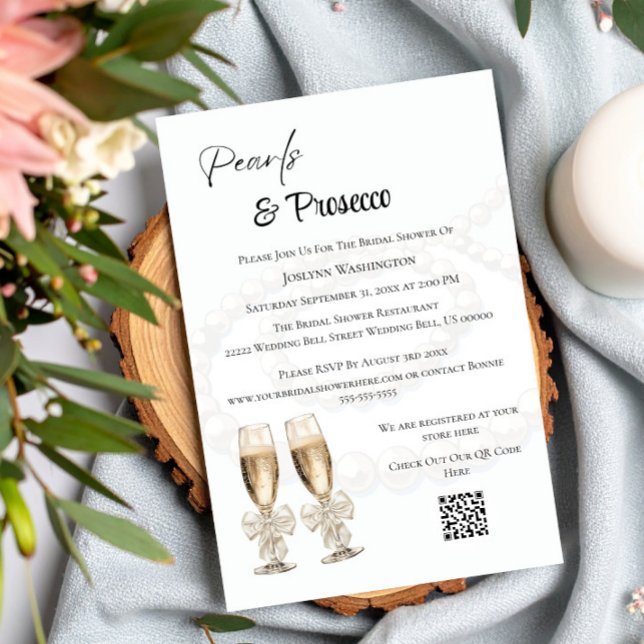 Elegant White Pearls & Prosecco Bridal Shower Invitation (Creator Uploaded)