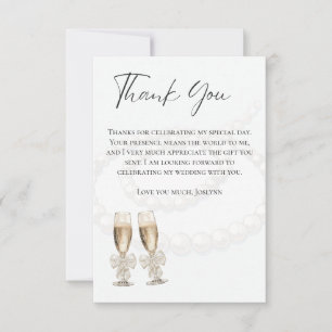 Elegant White Pearls & Prosecco Bridal Shower Thank You Card