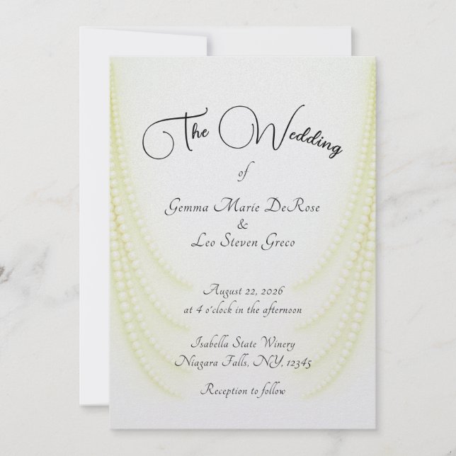 Elegant white Pearls Wedding Invitation (Front)
