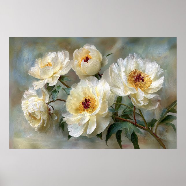Elegant White Peonies in Bloom Poster (Front)