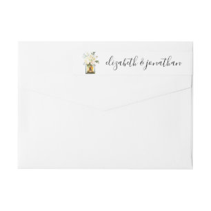 Elegant White Peonies & Lantern Floral Wedding Wrap Around Label