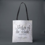 Elegant White Peonies Mother of the Bride Wedding Tote Bag<br><div class="desc">This beautiful tote bag is perfect for thanking your Mother of the Bride. Designed as a part of our White Reflections Wedding Suite, it features black text over a background of reflecting white flowers and hearts. The text is fully customisable and reads: Mother of the Bride, with a place for...</div>