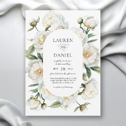 Elegant White Peonies Watercolor Floral Wedding Invitation
