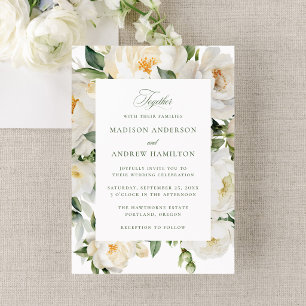 Elegant White Peonies Wedding Invitation