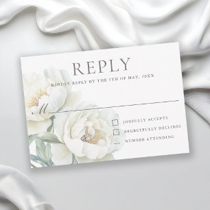 Elegant White Peonies Wedding RSVP Card
