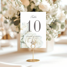 Elegant White Peonies Wedding Table Number