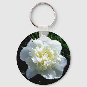 Elegant white peony floral white flower photo key ring