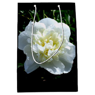 Elegant white peony floral white flower photo medium gift bag