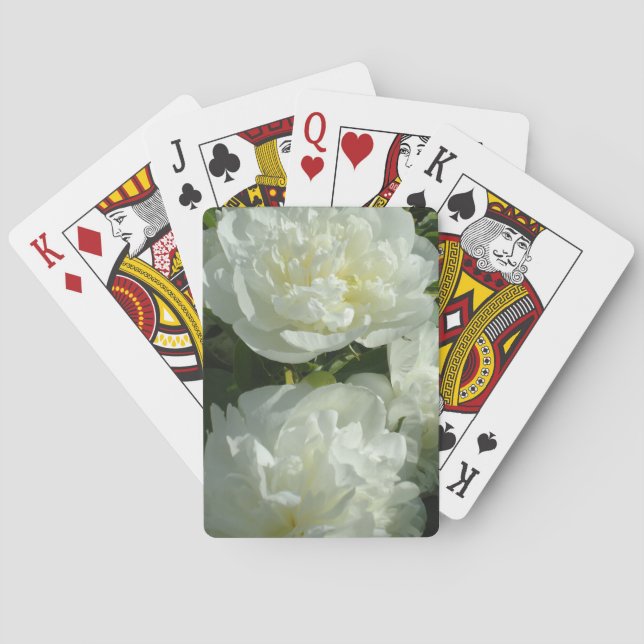 Elegant white peony floral white flower photo playing cards (Back)