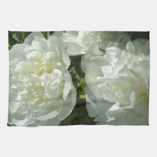 Elegant white peony floral white flower photo tea towel