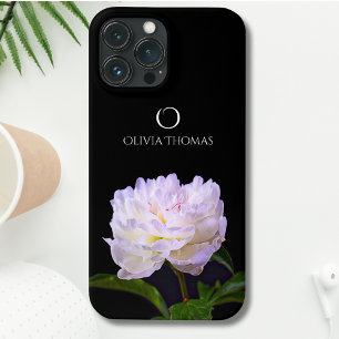 Elegant White Peony Monogram And Name iPhone 13 Pro Max Case