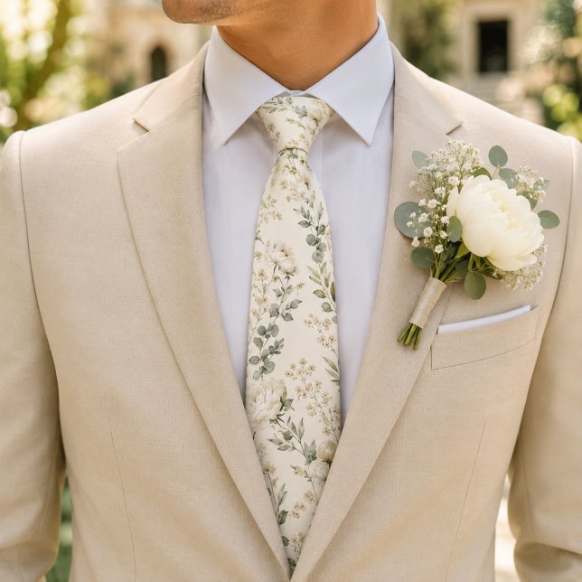 Elegant White Peony & Ranunculus Botanical Tie (Creator Uploaded)