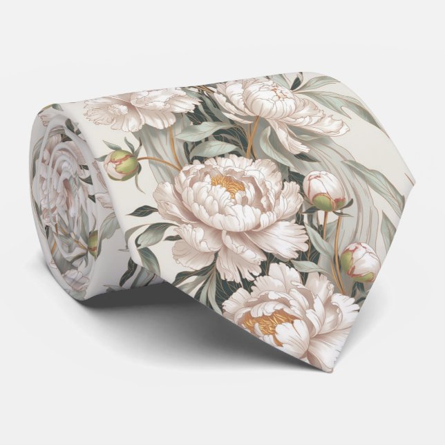 Elegant White Peony Tie (Rolled)