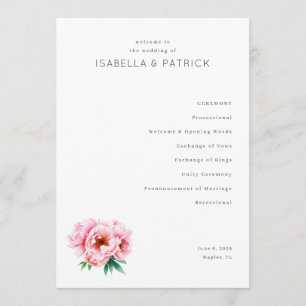 Elegant White Peony Wedding Ceremony Programme