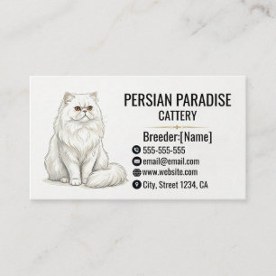 Elegant White Persian Cat Cattery Business Card