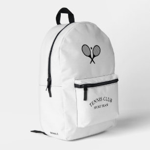 Elegant White Personalised Tennis Club Racket  Printed Backpack