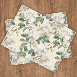 Elegant White Phalaenopsis Orchid Floral Tissue Paper