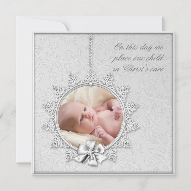 Elegant White Photo Christening Invitation (Front)