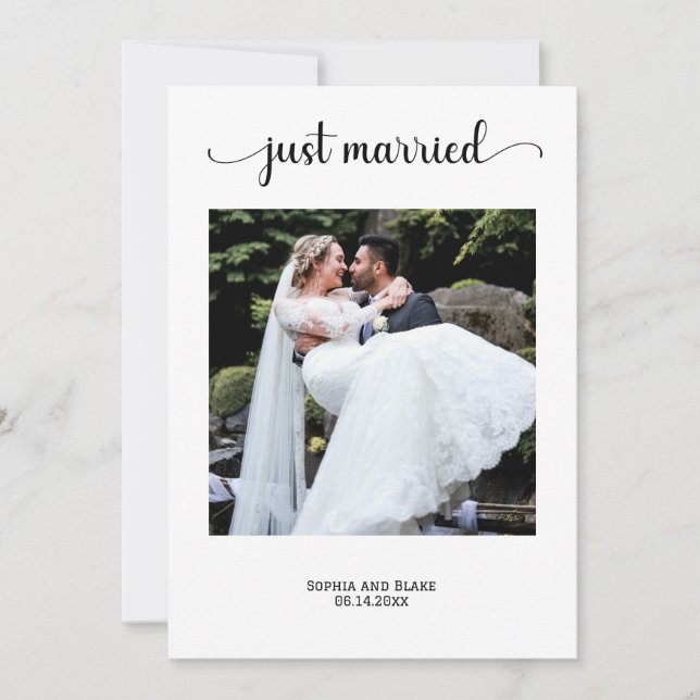 Elegant White Photo Wedding Announcement (Front)