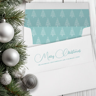 Elegant White Pine Tree Light Green-Blue Christmas Envelope