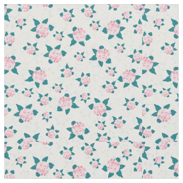 Elegant white Pink Blooming Hydrangea Floral Fabric (Close Up)