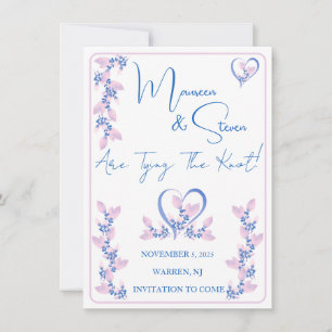 Elegant White, Pink, & Blue Floral Save The Date Invitation