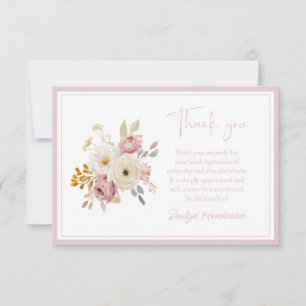 Elegant White Pink Boho Floral Funeral Thank You Card