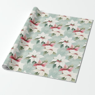 Elegant White Pink Christmas Poinsettias  Wrapping Paper