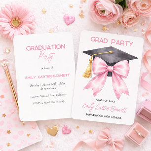 Elegant White Pink Coquette Bow Girly Graduation Invitation