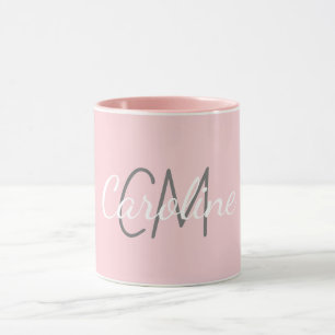 Elegant White Pink Custom Monogram Name Mug