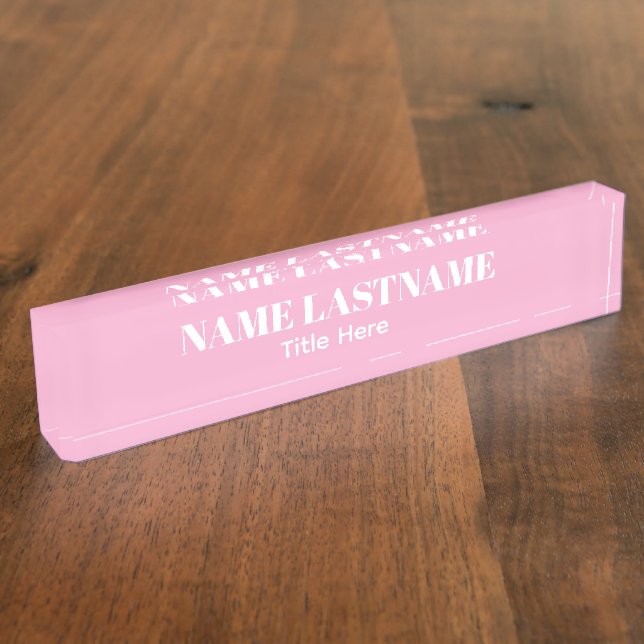 Elegant white & pink custom name Desk Nameplate (Side)