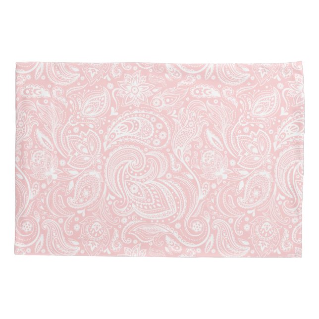 Elegant White &  Pink Floral Paisley Pattern Pillowcase (Back)