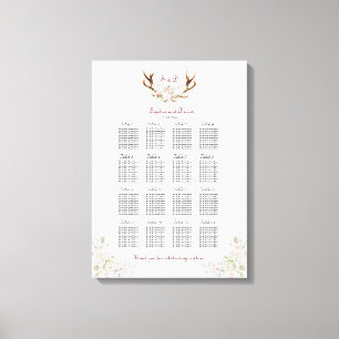 Elegant White Pink Flowers Antlers Seating Chart Canvas Print